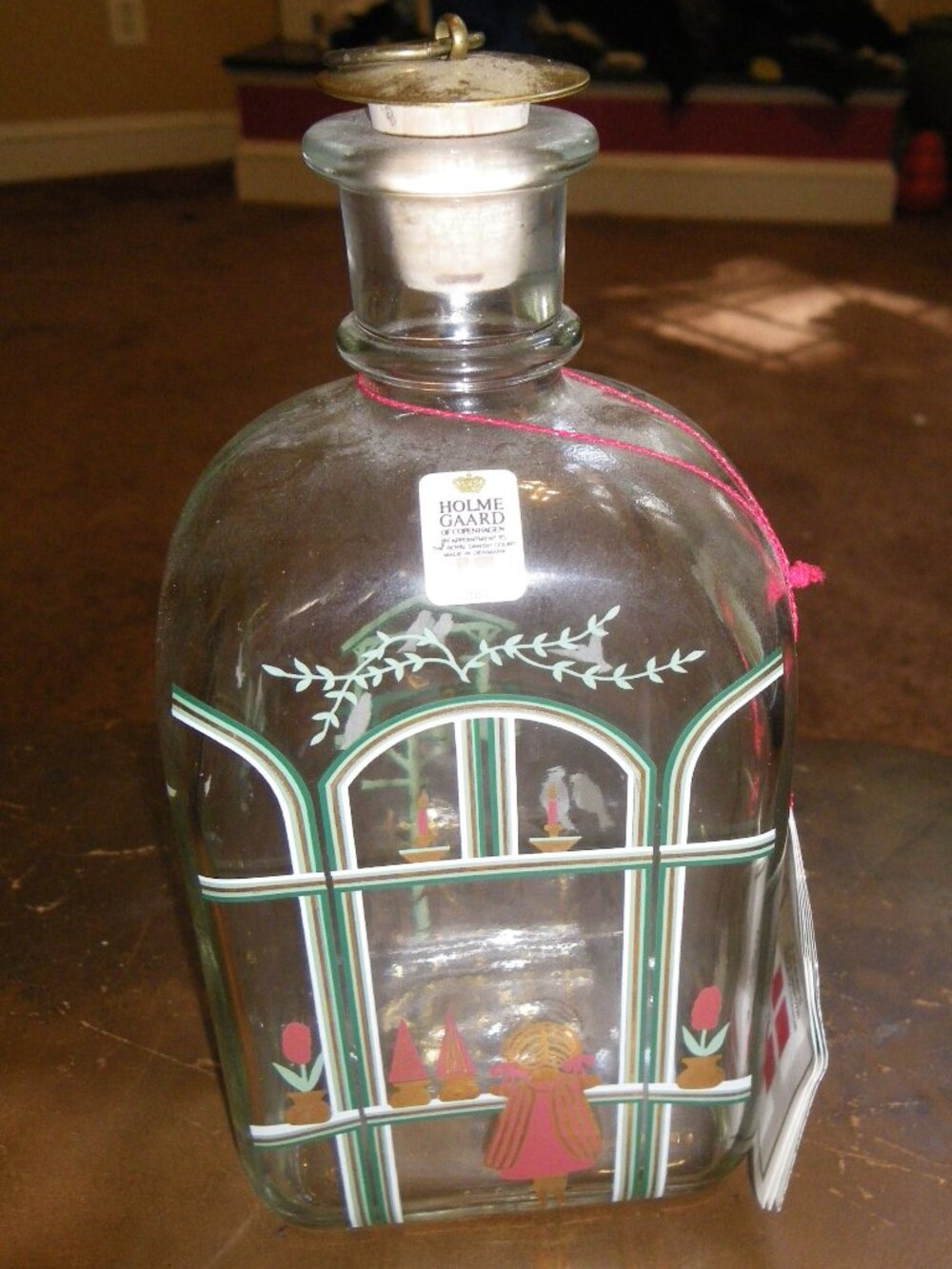 Vintage 1987 Holmegaard’s Christmas Bottle Copenhagen Hand Painted Holiday Decor